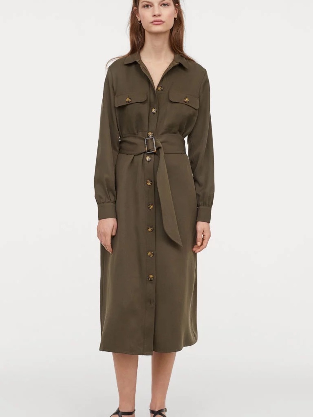 ZARA Suede Midi Belted Utility Style Dress Green Small Women's 8073/245/505 NWT